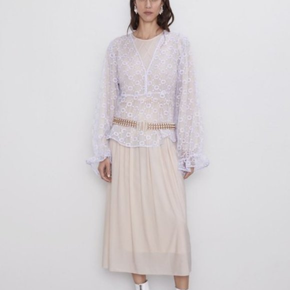 Zara Embroidered Organza Blouse M - Picture 4 of 9